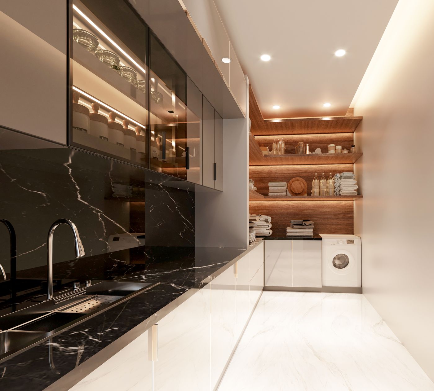 Custom pantry design with organized shelving